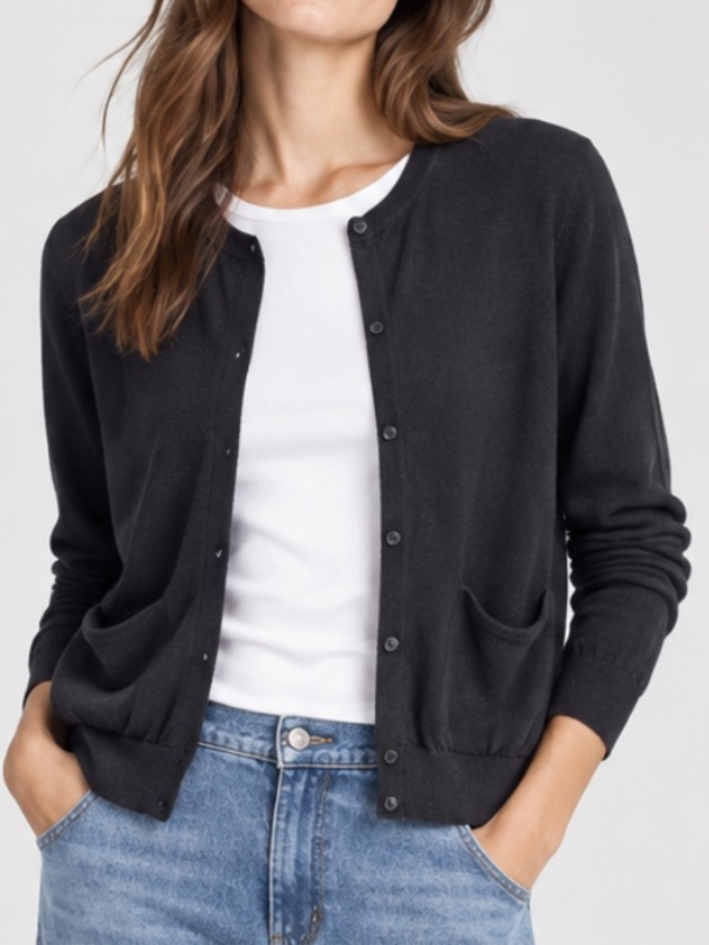 COS Cotton Wool Button Down Cardigan in Black